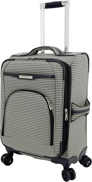 London Fog Oxford III Expandable Spinner, Black-White, Carry-On 20-Inch