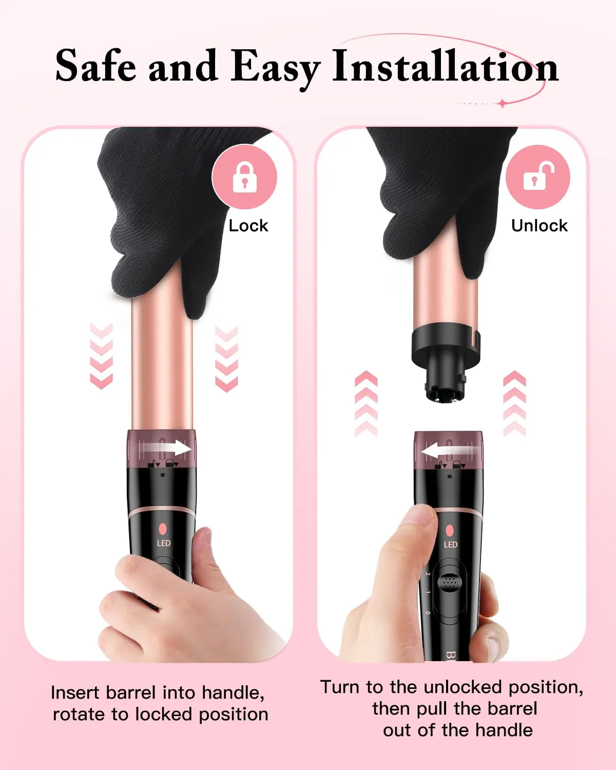 Long Barrel Curling Iron Wand Set, BESTOPE PRO 6 in 1 Curling Wand Set with Ceramic Barrel for Long/Medium Hair, 0.35"-1.25" Interchangeable Hair Wand Curler, Dual Voltage, Include Glove & Clips