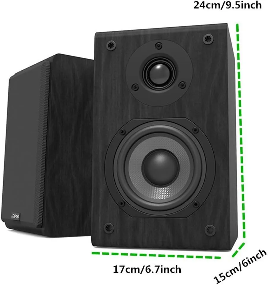 LONPOO Passive Bookshelf Speakers, 75W x 2 Classic Wooden Near Field Monitors with 4-Inch Carbon Fiber Woofer &1-Inch Silk Domed Tweeter 2-Way Speaker,Amplifier Required (Not Inlcuded)