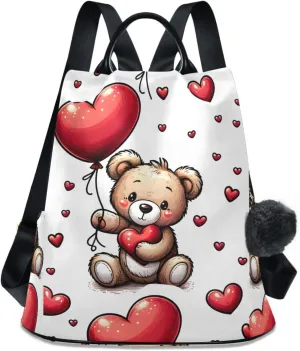 Love Bears Hearts Balloons Backpack for Women Anti Theft Large Fashion Travel Shoulder Bag Purse Rucksack Lightweight