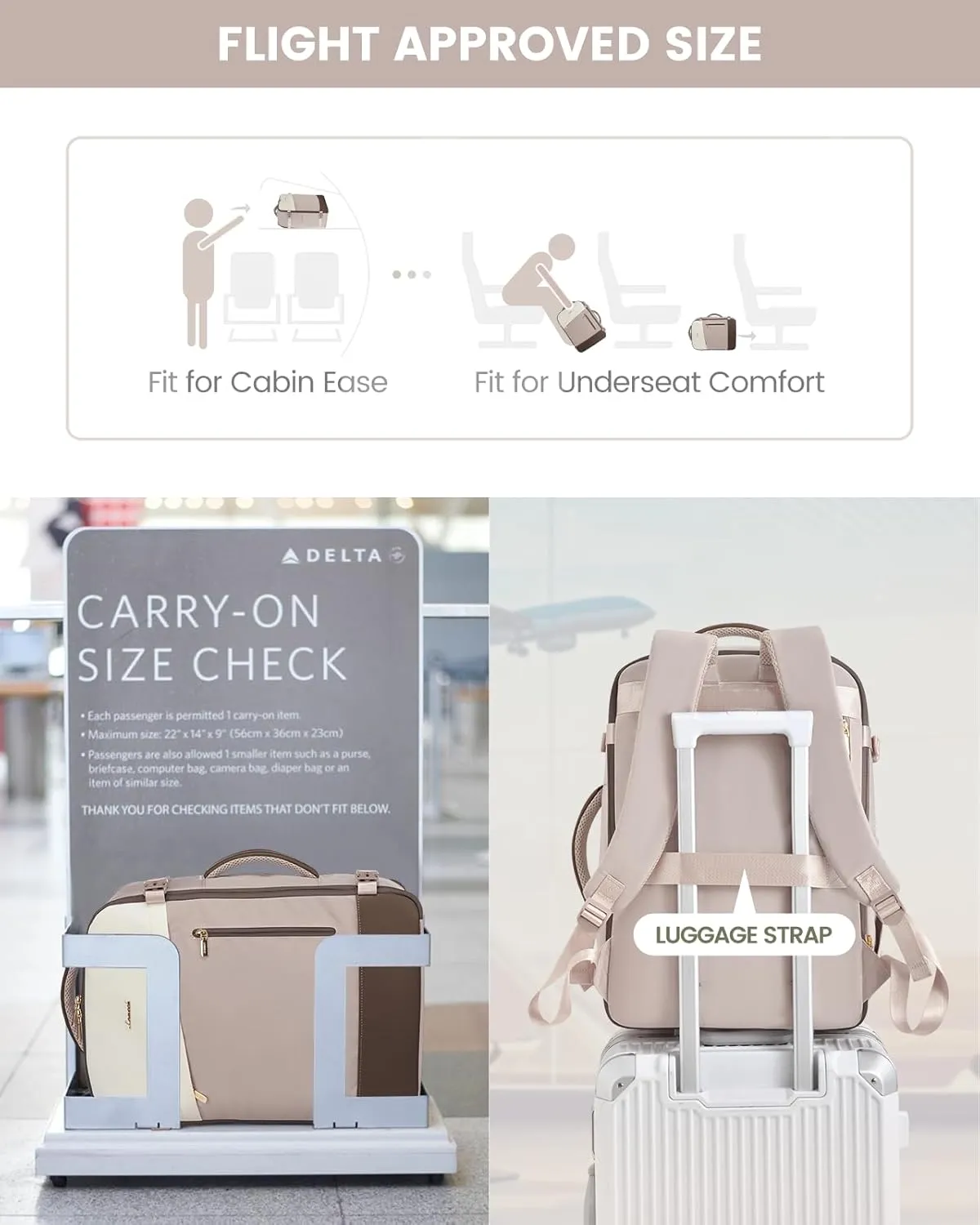 LOVEVOOK Travel Backpack For Women, 40L Carry On Backpack, Airline Approved Personal Item Travel Bag, Travel Essentials Water Resistant Daypack Weekender Bag Fits 17" Laptop, Pink-Beige-Coffee