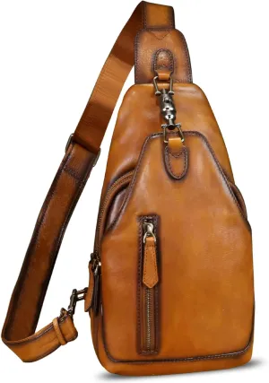LRTO Genuine Leather Sling Bag for Men and Women Real Leather Shoulder Crossbody Bag Chest Bag Sling Backpack Purse