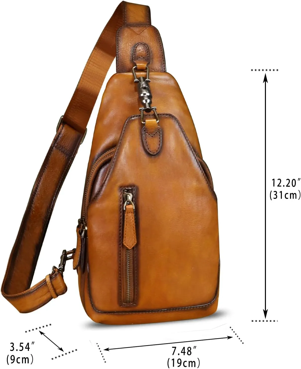 LRTO Genuine Leather Sling Bag for Men and Women Real Leather Shoulder Crossbody Bag Chest Bag Sling Backpack Purse