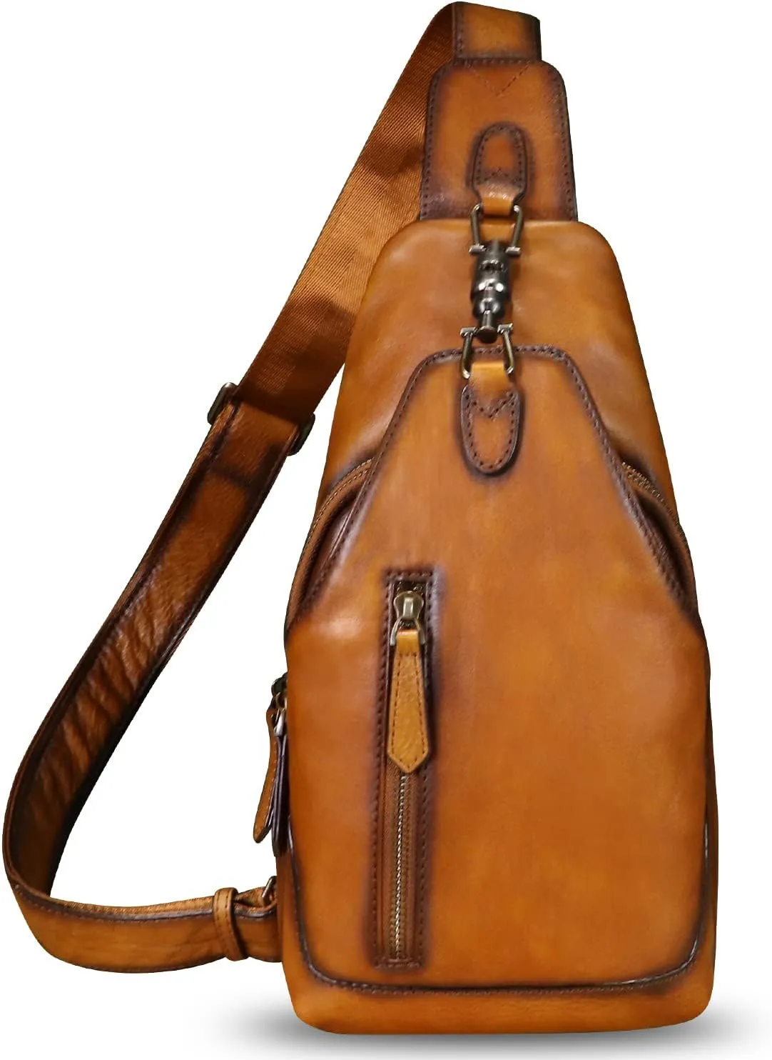 LRTO Genuine Leather Sling Bag for Men and Women Real Leather Shoulder Crossbody Bag Chest Bag Sling Backpack Purse