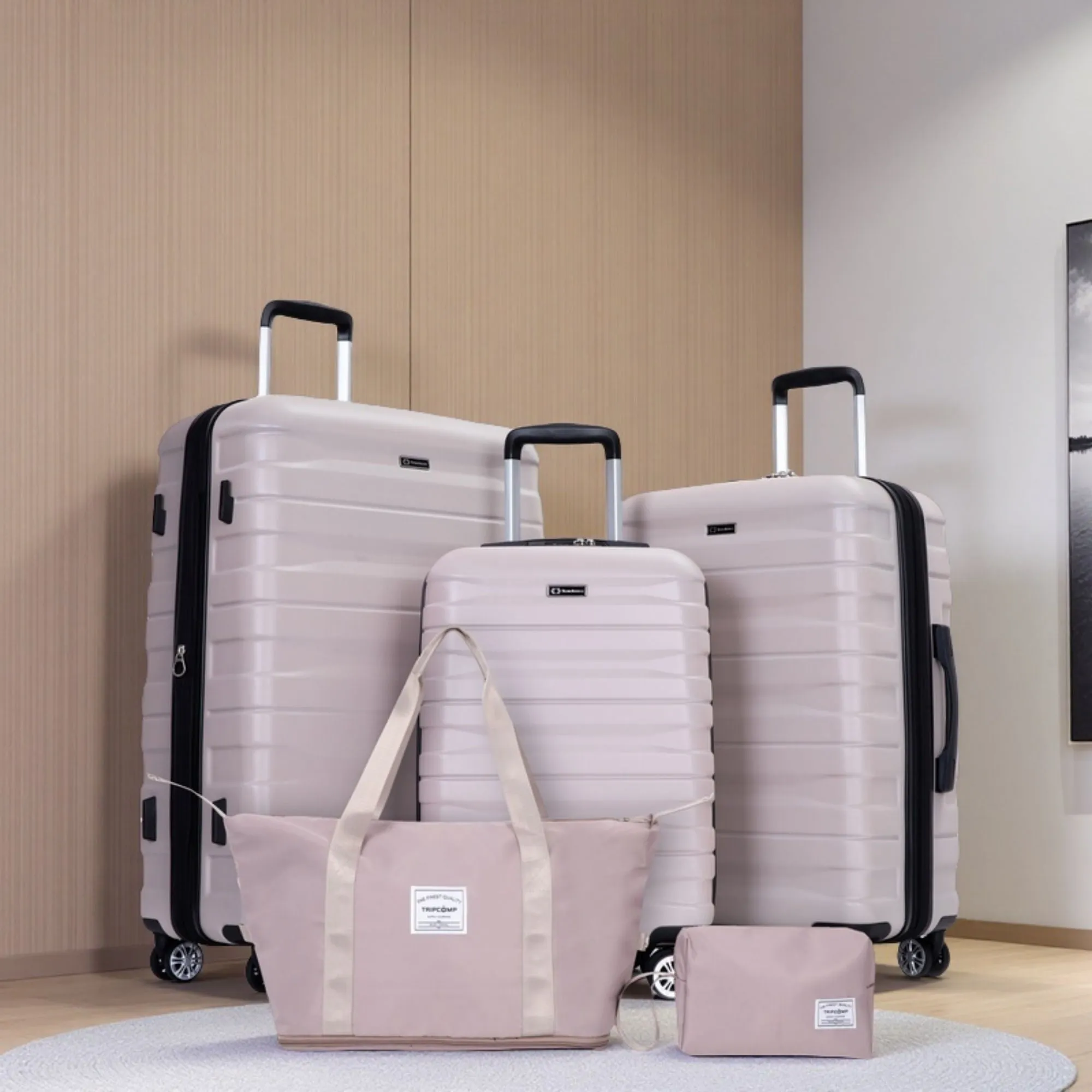 Luggage Set Of 5 Pieces, Expandable Hard Pc Luggage Set With Tsa Lock For Rotating Wheels