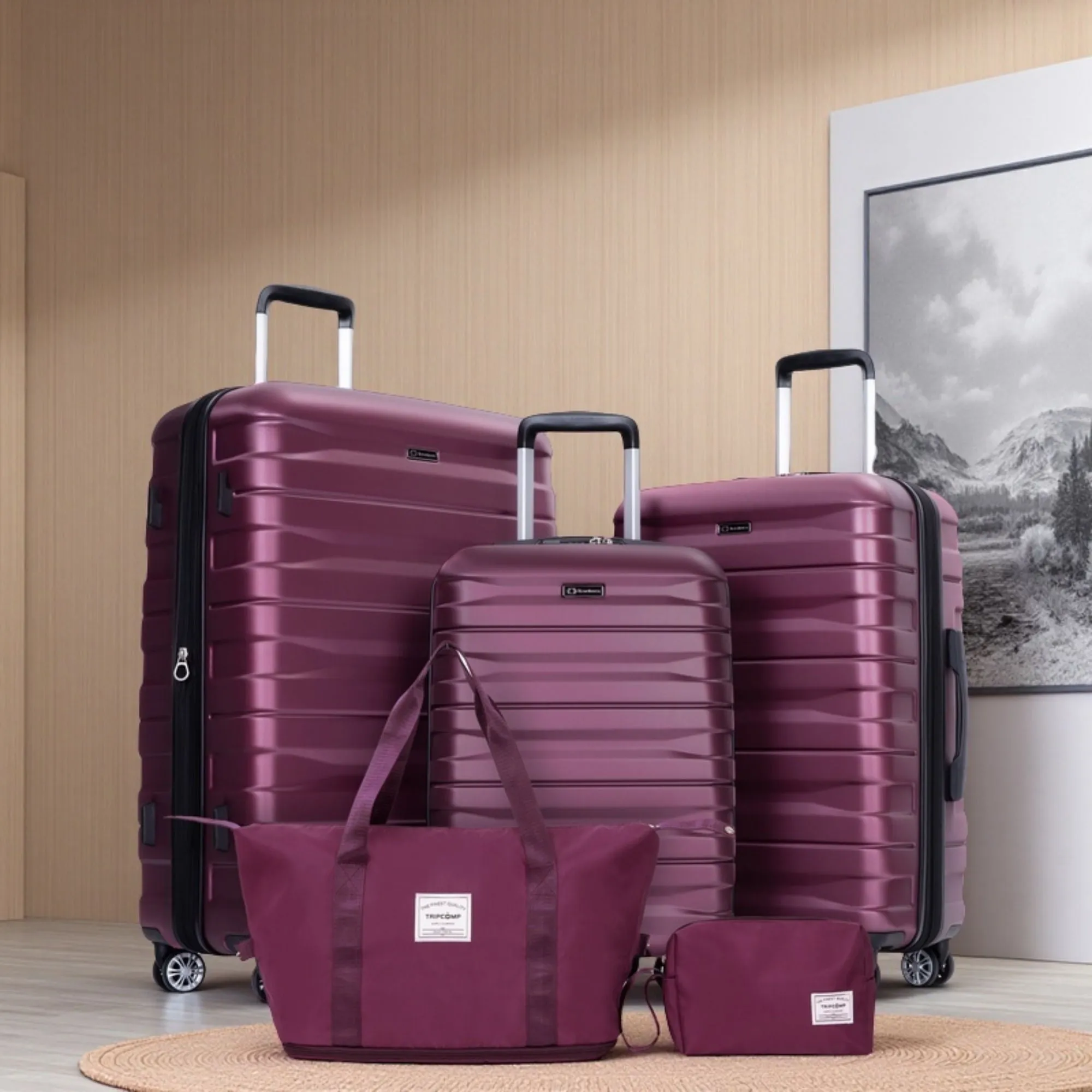 Luggage Set Of 5 Pieces, Expandable Hard Pc Luggage Set With Tsa Lock For Rotating Wheels