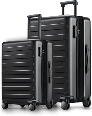 Luggage Sets 2 Piece, Carry On Luggage Airline Approved, Large Checked Luggage with Smooth Spinner Wheels, Expandable, Hard Shell PC Suitcase Sets, TSA Approved, 20in/28in (Black, Rhine Max)