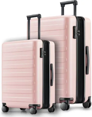 Luggage Sets 2 Piece, Carry On Luggage Airline Approved, Large Checked Luggage with Smooth Spinner Wheels, Expandable, Hard Shell PC Suitcase Sets, TSA Approved, 20in/28in (Pink, Rhine Max)