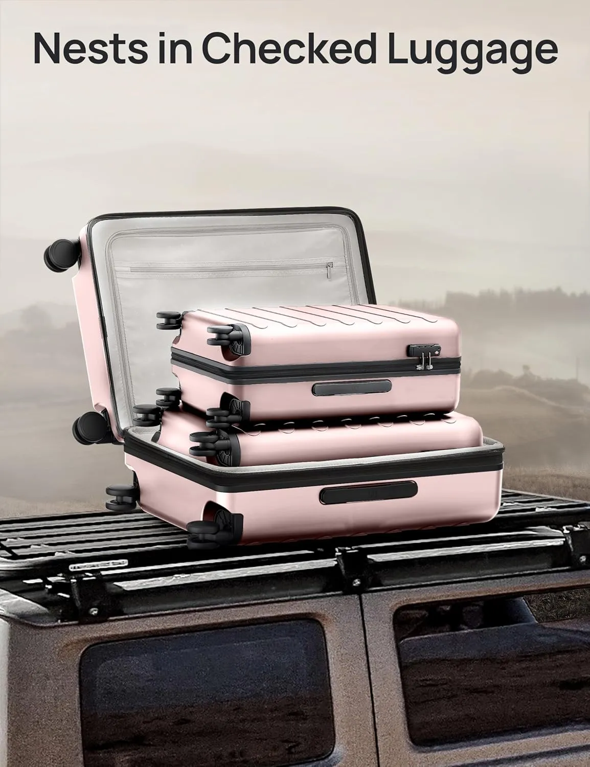 Luggage Sets 2 Piece, Carry On Luggage Airline Approved, Large Checked Luggage with Smooth Spinner Wheels, Expandable, Hard Shell PC Suitcase Sets, TSA Approved, 20in/28in (Pink, Rhine Max)