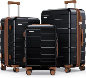 Luggage Sets 3 Piece Hardshell Expandable (3-YEARS VIP SERVICE) Lightweight Ultra Durable 100% PC Carry On Travel Suitcase with TSA Lock Spinner Wheels, Premium Black