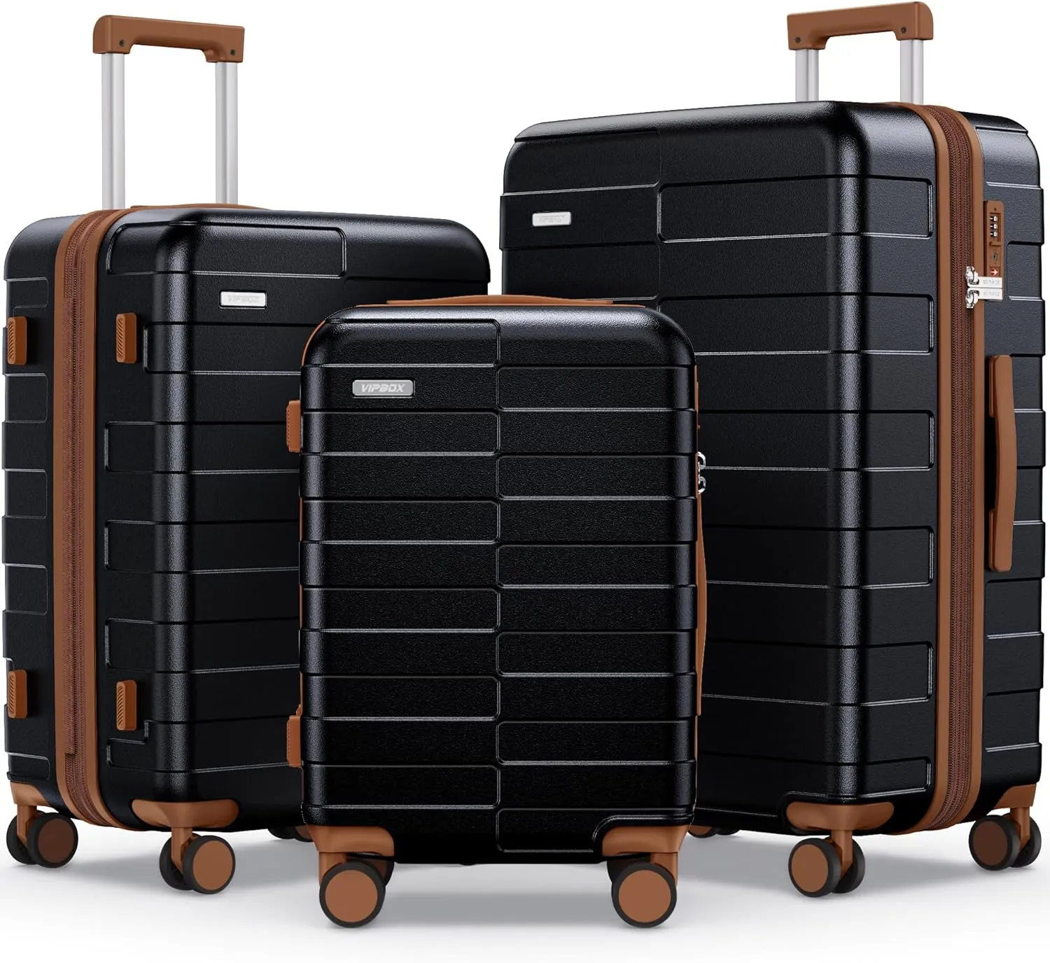 Luggage Sets 3 Piece Hardshell Expandable (3-YEARS VIP SERVICE) Lightweight Ultra Durable 100% PC Carry On Travel Suitcase with TSA Lock Spinner Wheels, Premium Black