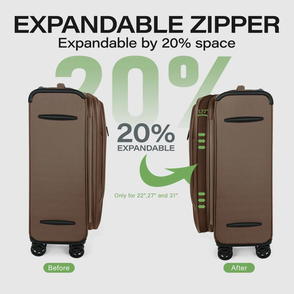 Luggage Sets 3 Piece,Suitcases with Wheels Hardshell,Softside Luggage Set,Foldie Travel Bag Expandable,Charcoal Material W/Tsa Lock & Double Spinner Wheels(20in/28in/30in) Coffee