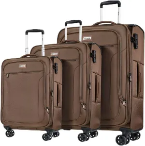 Luggage Sets 3 Piece,Suitcases with Wheels Hardshell,Softside Luggage Set,Foldie Travel Bag Expandable,Charcoal Material W/Tsa Lock & Double Spinner Wheels(20in/28in/30in) Coffee