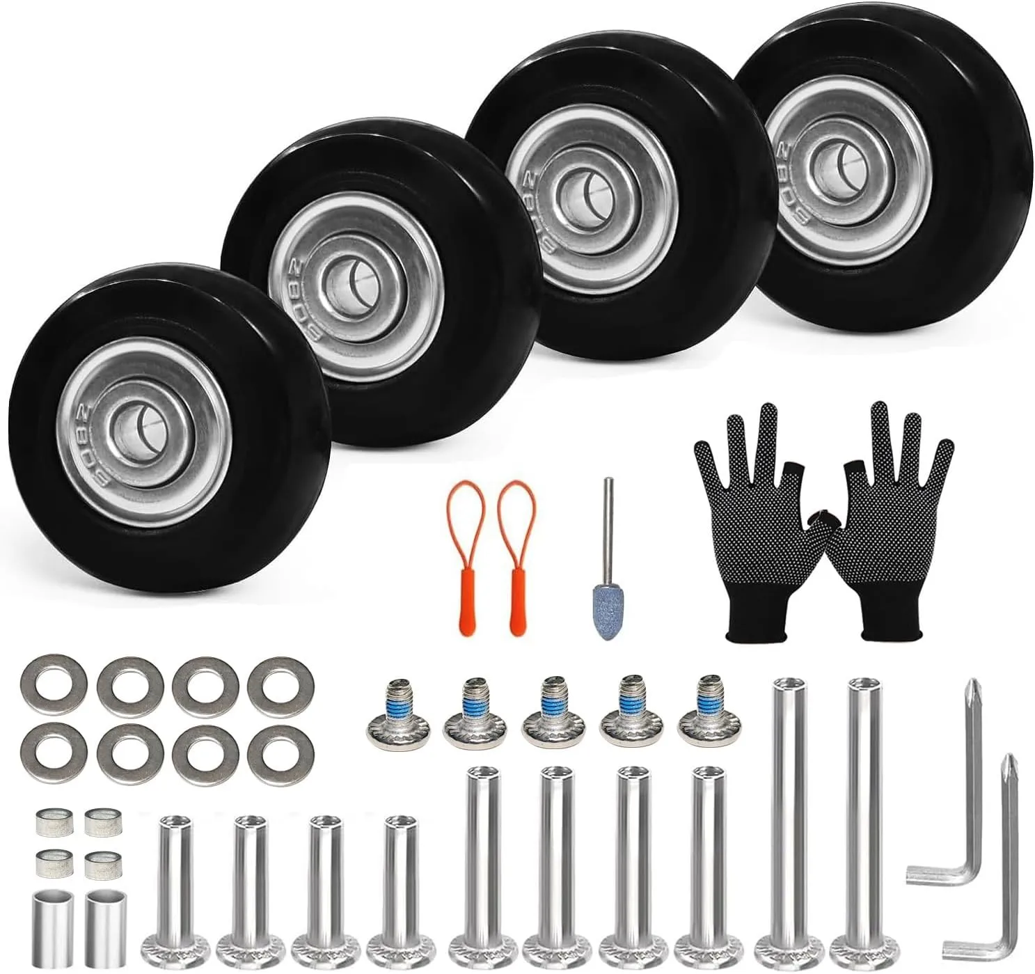 Luggage Wheels Replacement Kit 4PC PU Bearing Wheels 45mmx21mm,3 Length Axls for Most Suitcase Trolley Bag Travel Box Spinner Caster with 6mm & 8mm Shaft