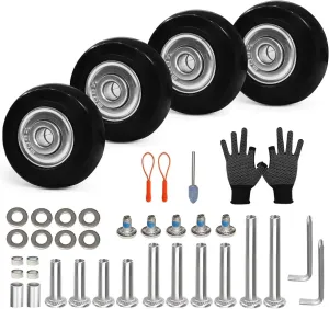 Luggage Wheels Replacement Kit 4PC PU Bearing Wheels 45mmx21mm,3 Length Axls for Most Suitcase Trolley Bag Travel Box Spinner Caster with 6mm & 8mm Shaft