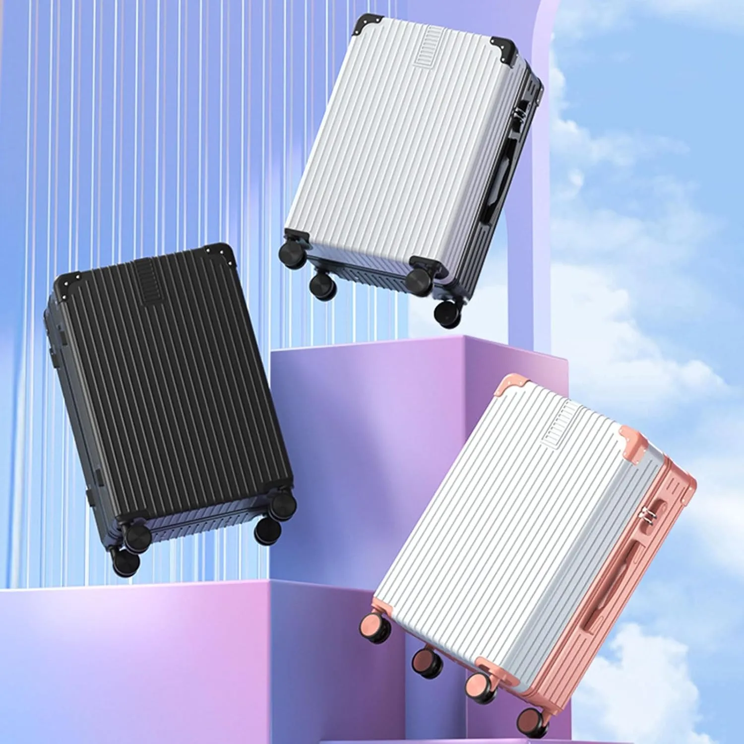 Luggage With Cup Holder, Space Separation Design, Hard Shell Trolley Case, Dustproof And Waterproof, For Going On A Trip, Learn (Color : 20, Size : Black White)