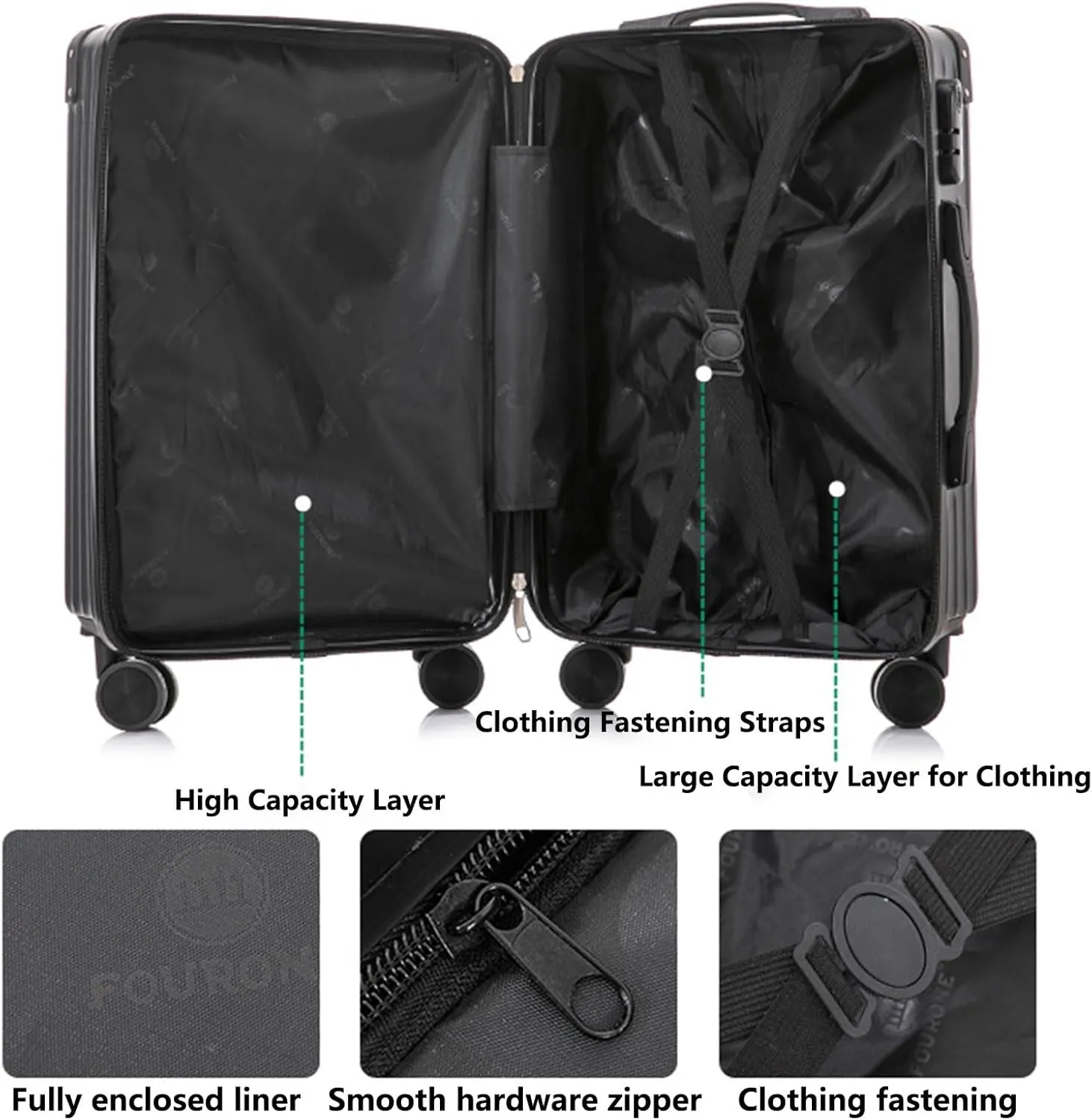Luggage With Cup Holder, Space Separation Design, Hard Shell Trolley Case, Dustproof And Waterproof, For Going On A Trip, Learn (Color : 20, Size : Black White)
