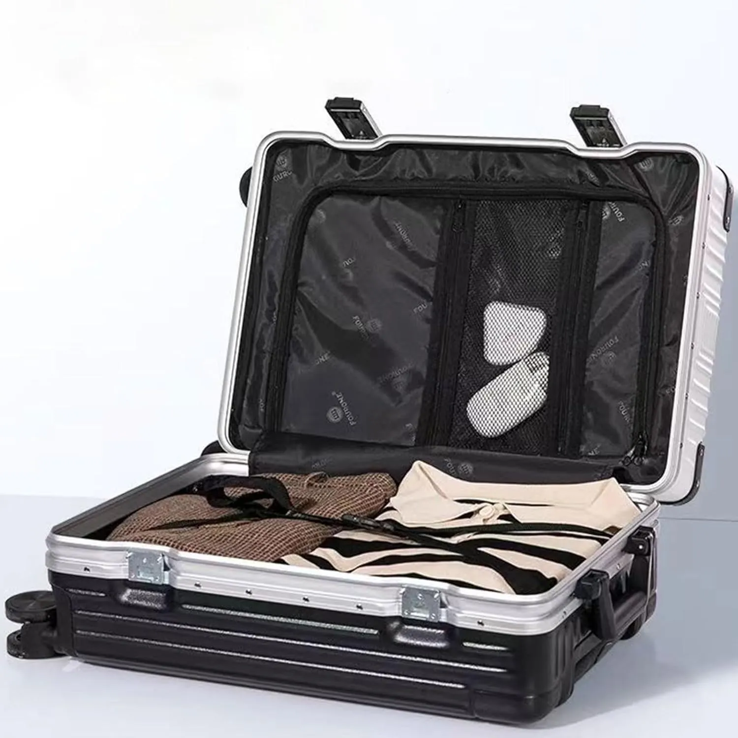 Luggage With Cup Holder, Space Separation Design, Hard Shell Trolley Case, Dustproof And Waterproof, For Going On A Trip, Learn (Color : 20, Size : Black White)