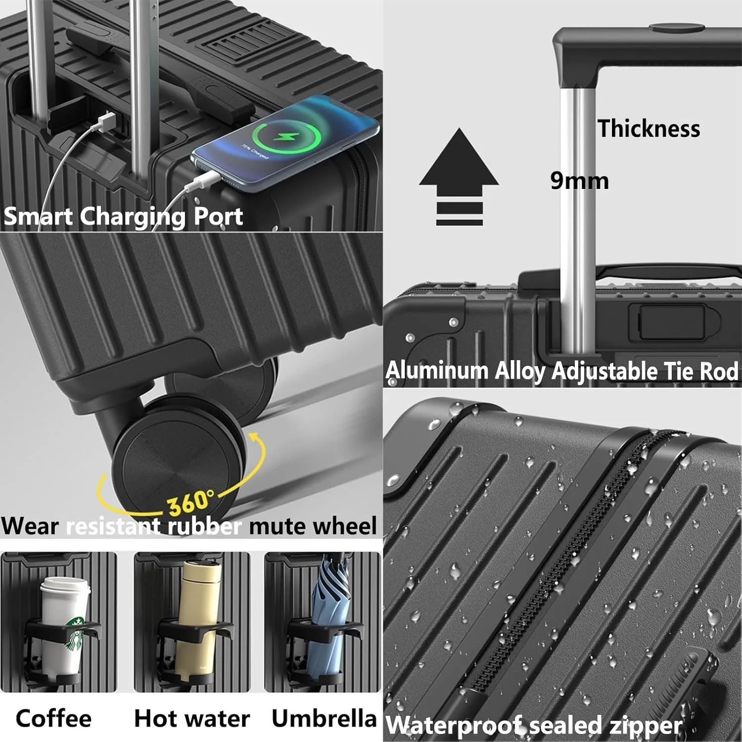 Luggage With Cup Holder, Space Separation Design, Hard Shell Trolley Case, Dustproof And Waterproof, For Going On A Trip, Learn (Color : 20, Size : Black White)