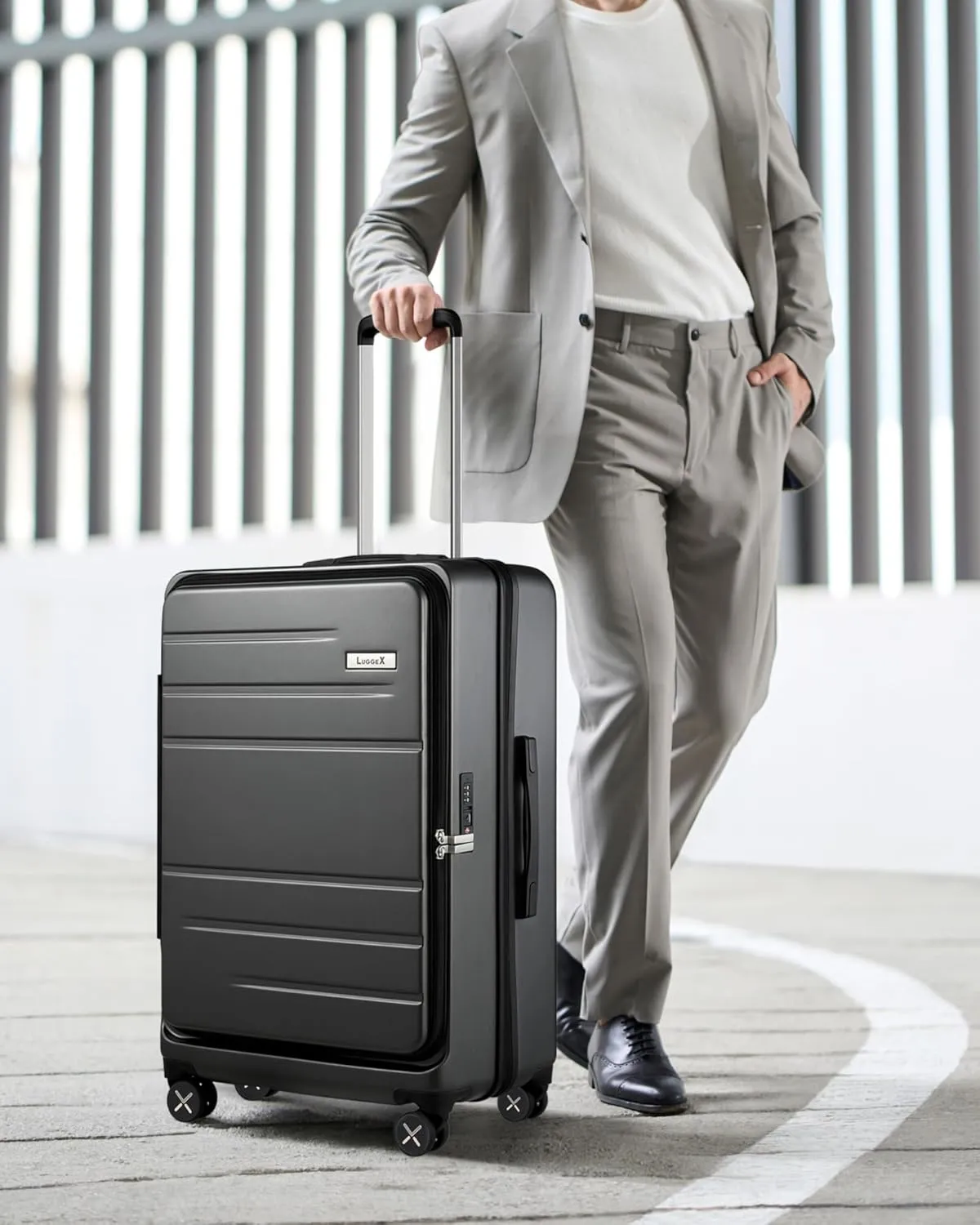 LUGGEX 24 Inch Luggage with Spinner Wheels, Expandable PC Hard Shell Checked Suitcase with Front Opening, Lightweight (Charcoal Metallic, 24 Inch)