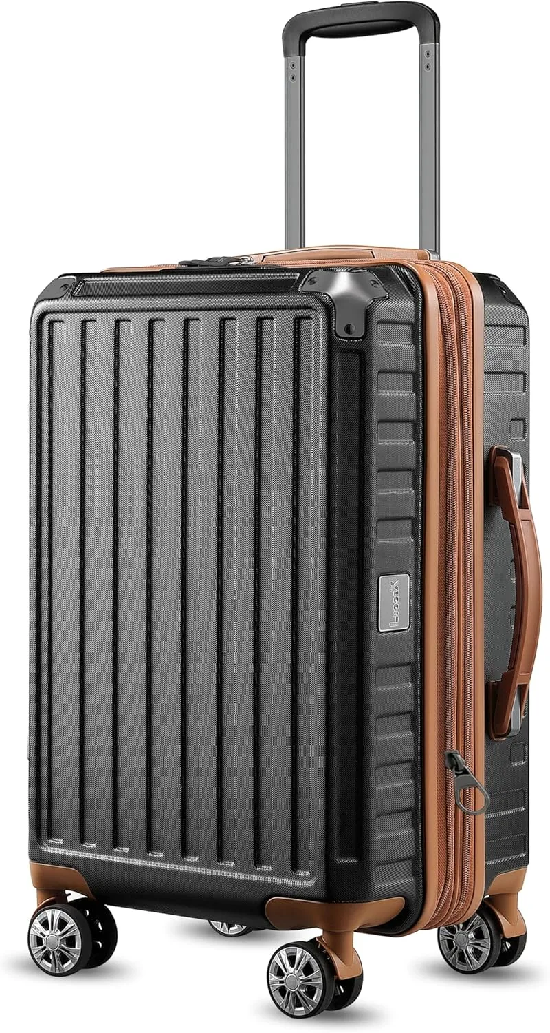 LUGGEX Carry On Luggage 22x14x9 Airline Approved, PC Expandable Hard Shell Suitcases with Spinner Wheels, 20 Inch, Brown Black