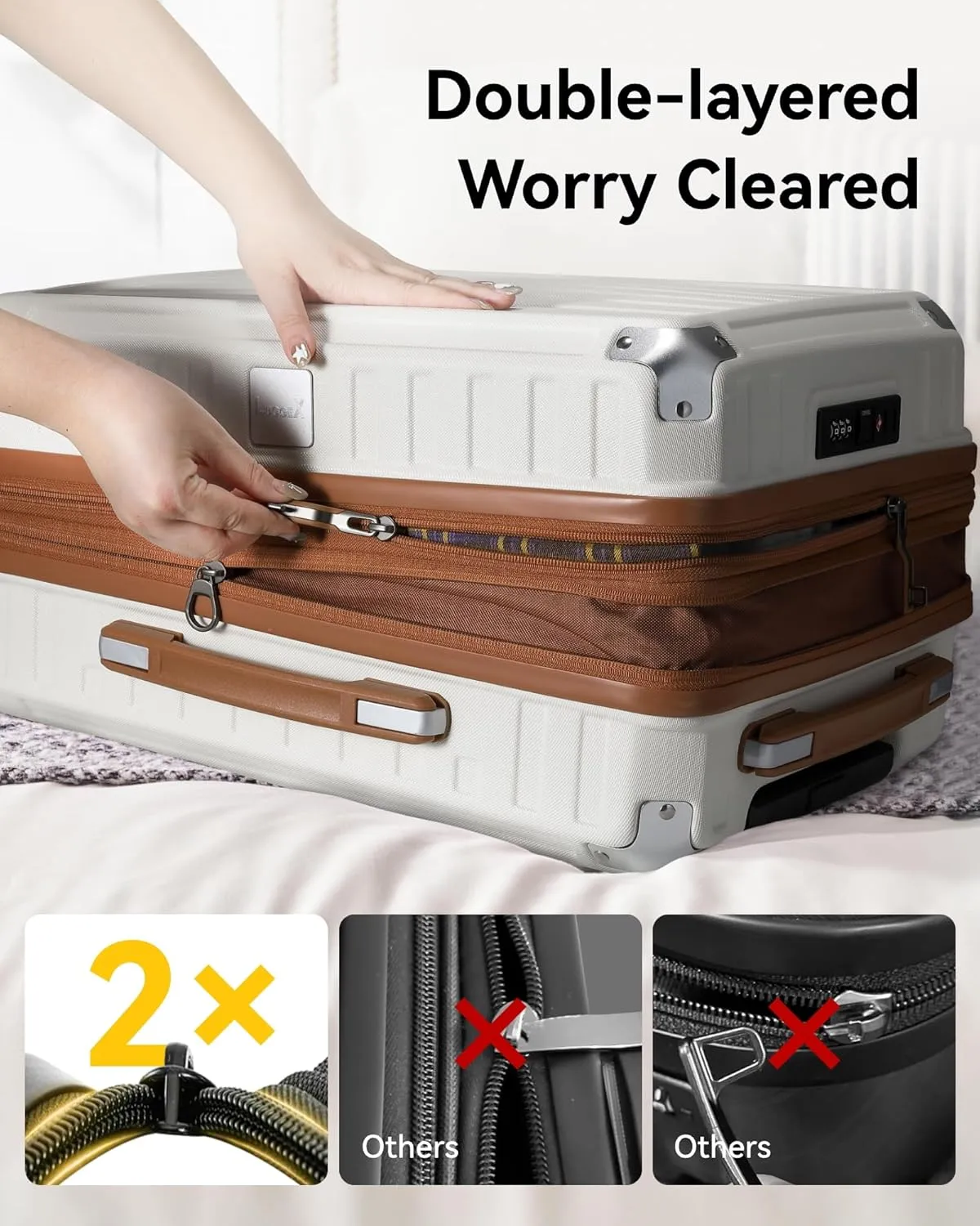 LUGGEX Carry On Luggage 22x14x9 Airline Approved, PC Expandable Hard Shell Suitcases with Spinner Wheels, 20 Inch, Brown Black