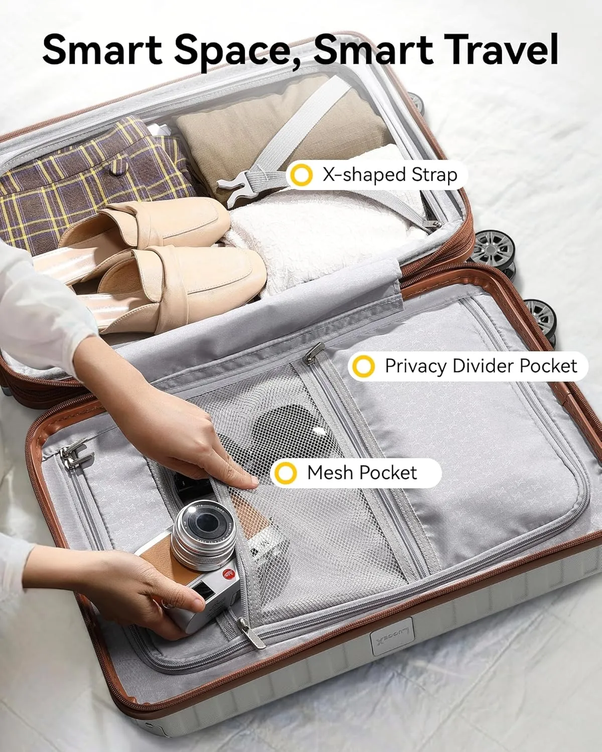 LUGGEX Carry On Luggage 22x14x9 Airline Approved, PC Expandable Hard Shell Suitcases with Spinner Wheels, 20 Inch, Brown Black