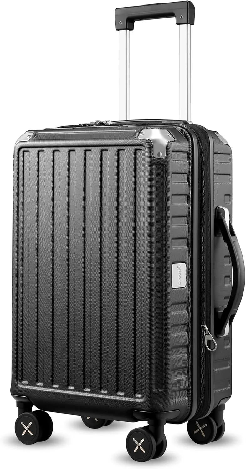 LUGGEX Carry On Luggage 22x14x9 Airline Approved, PC Expandable Hard Shell Suitcases with Spinner Wheels, 20 Inch, Charcoal Metallic