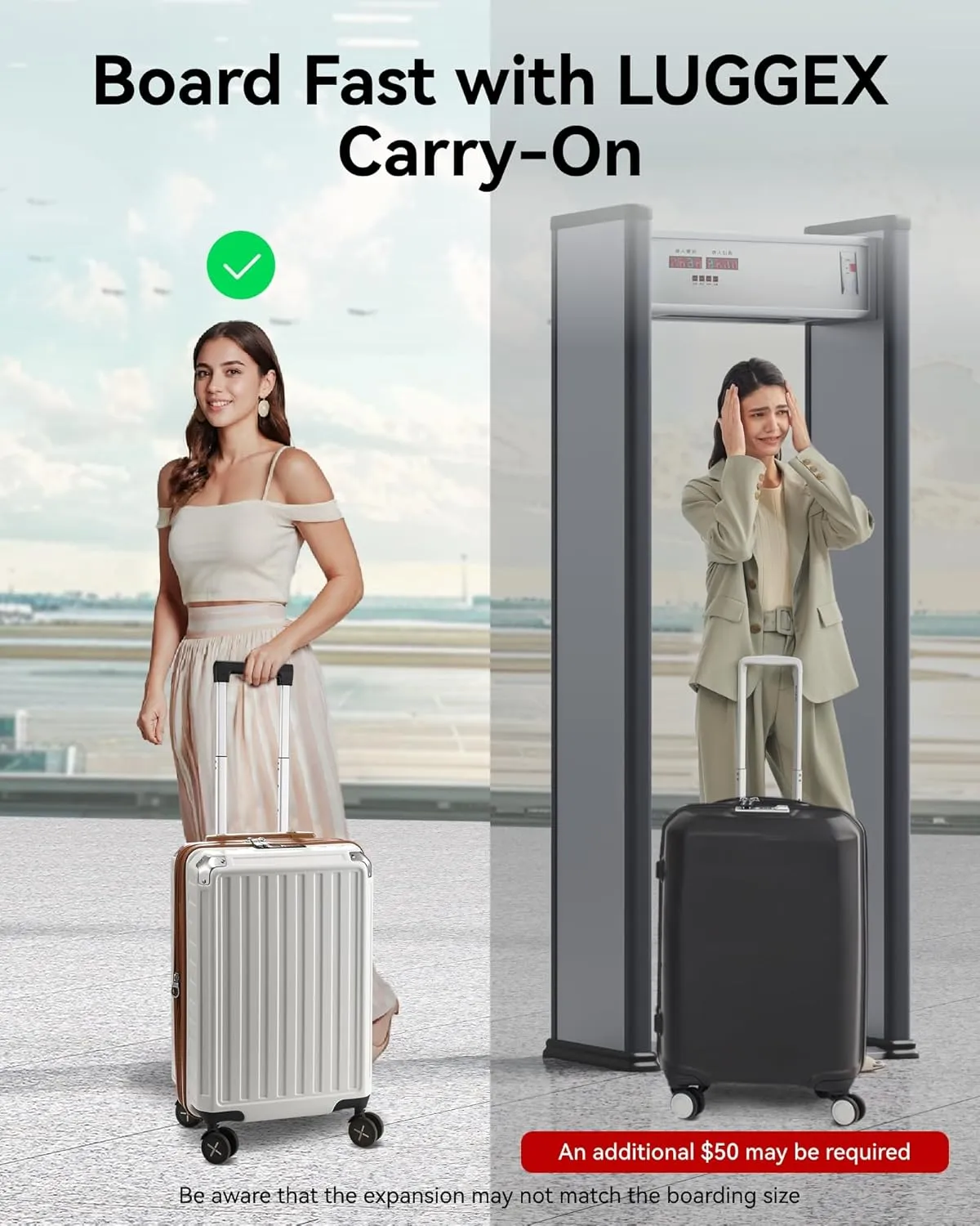 LUGGEX Carry On Luggage 22x14x9 Airline Approved, PC Expandable Hard Shell Suitcases with Spinner Wheels, 20 Inch, Charcoal Metallic