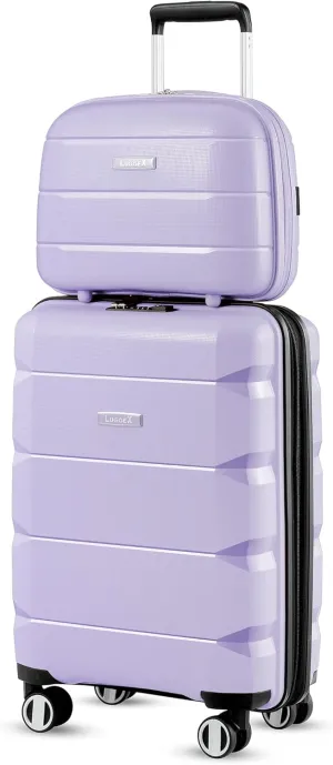 LUGGEX Carry on Luggage with Spinner Wheels, Lightweight Suitcase 2 Piece, Expandable (Purple, 14/20)