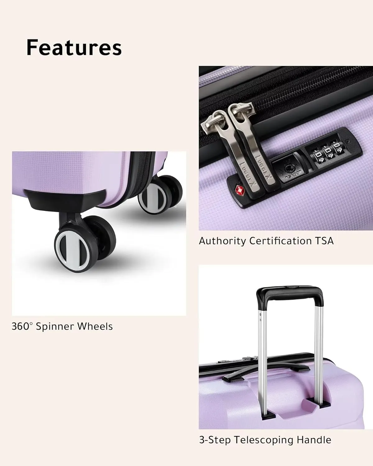 LUGGEX Carry on Luggage with Spinner Wheels, Lightweight Suitcase 2 Piece, Expandable (Purple, 14/20)