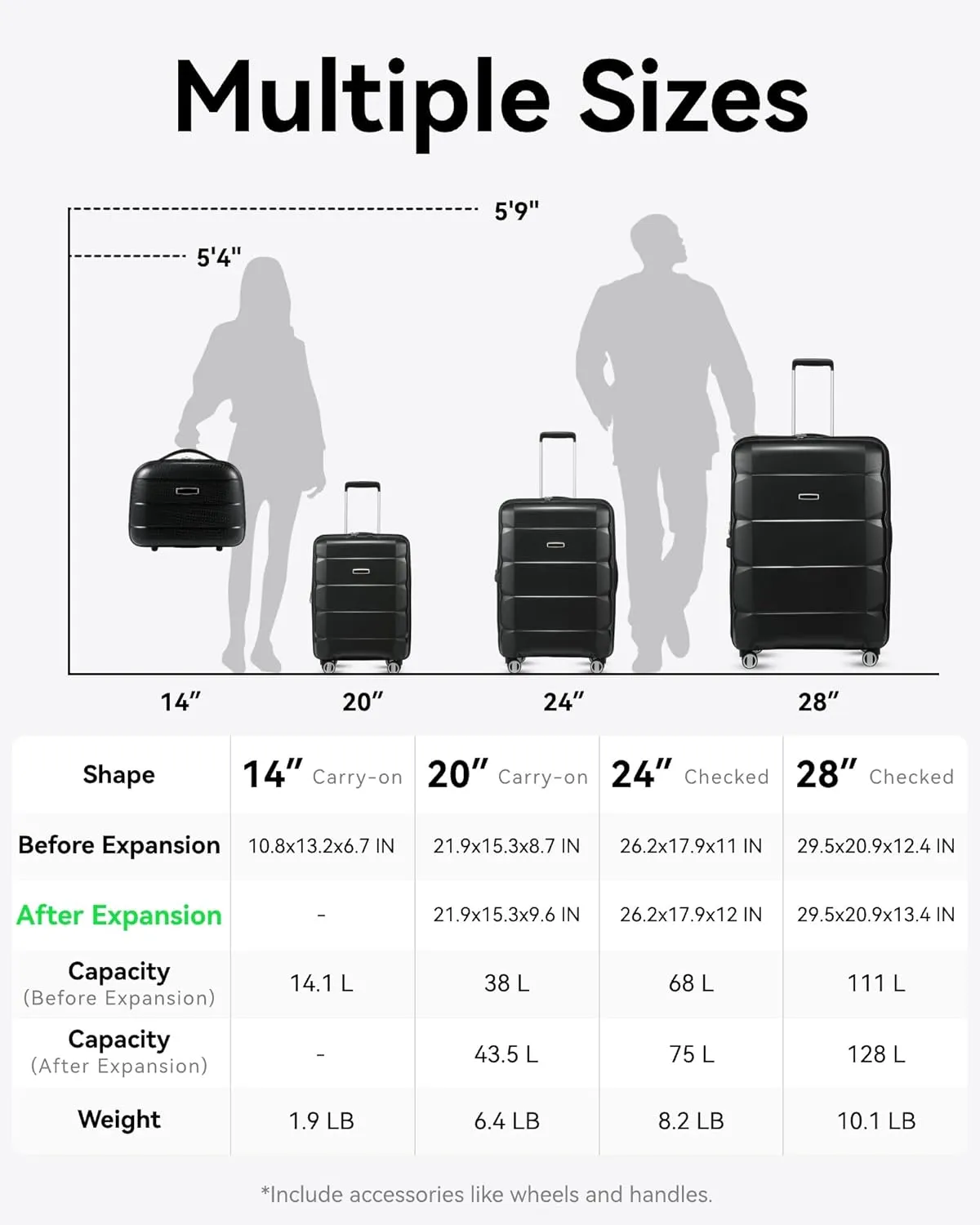 LUGGEX Carry on Luggage with Spinner Wheels, Lightweight Suitcase 2 Piece, Expandable (Purple, 14/20)
