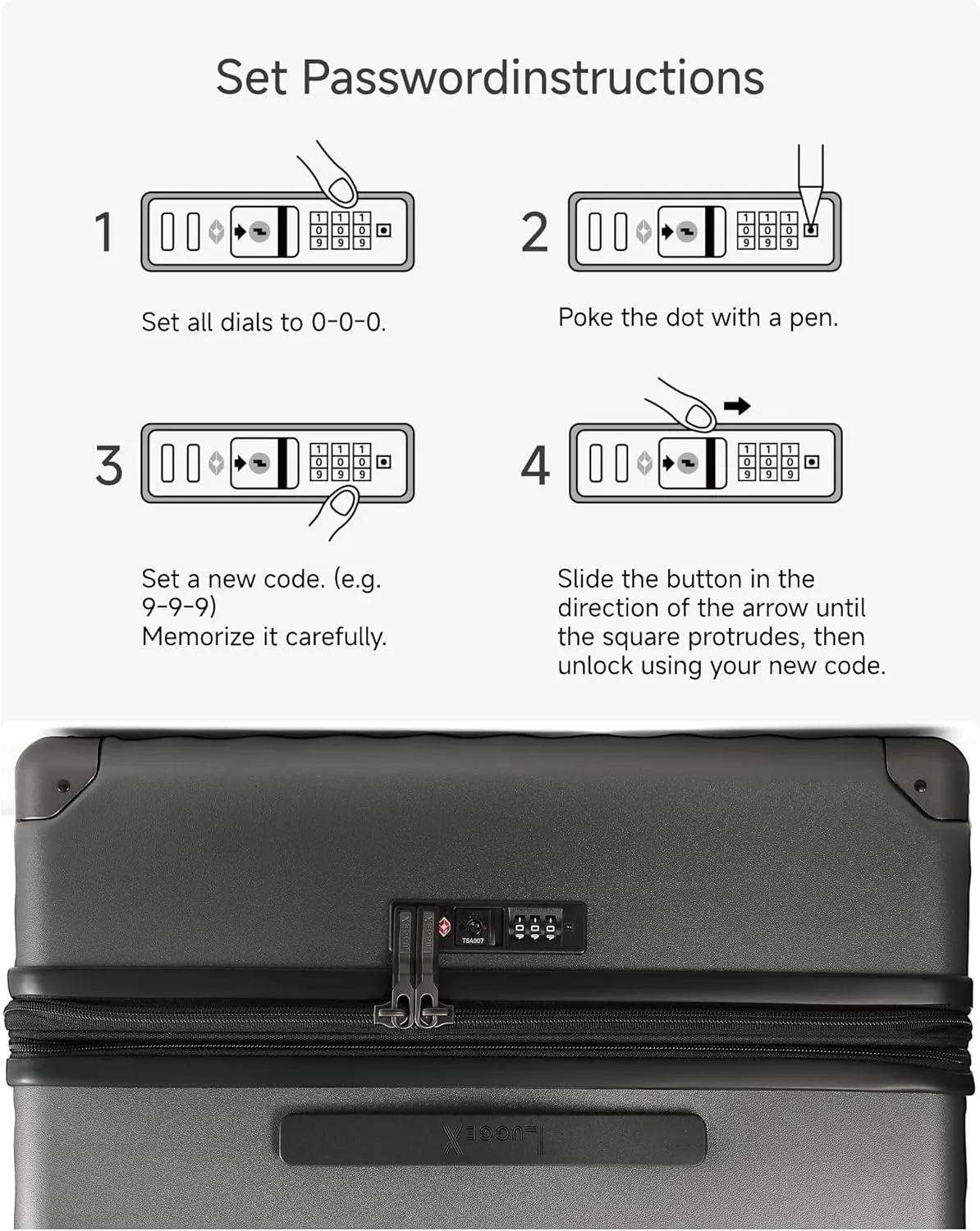 LUGGEX Luggage with Spinner Wheels, Polycarbonate Expandable Hard Shell Suitcase, 3 Piece Set, Navy