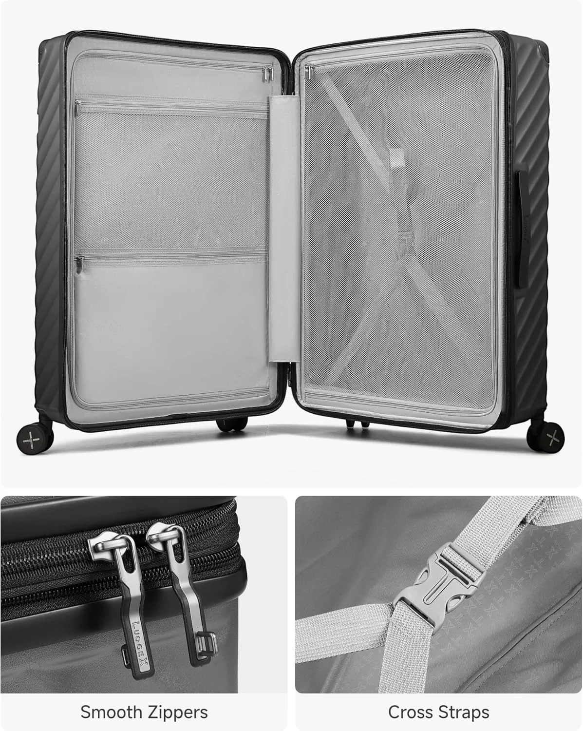 LUGGEX Luggage with Spinner Wheels, Polycarbonate Expandable Hard Shell Suitcase, 3 Piece Set, Navy