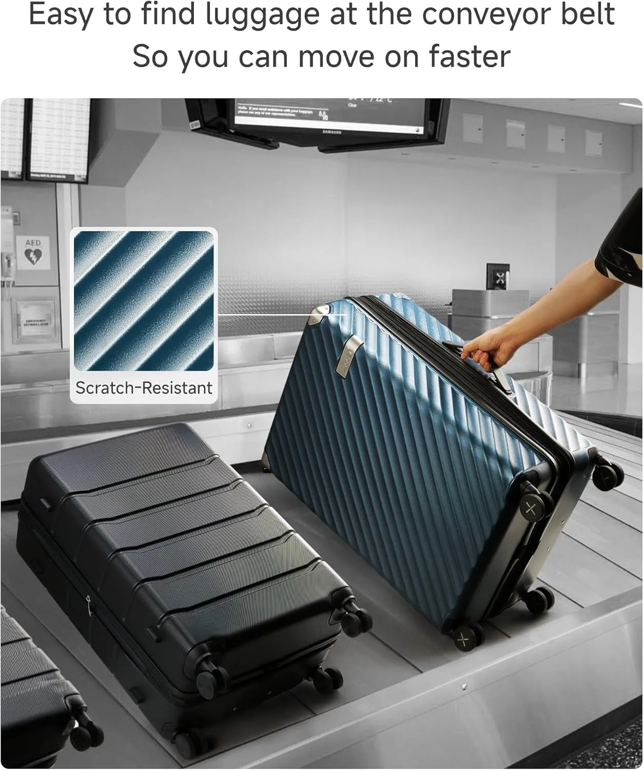 LUGGEX Luggage with Spinner Wheels, Polycarbonate Expandable Hard Shell Suitcase, 3 Piece Set, Navy