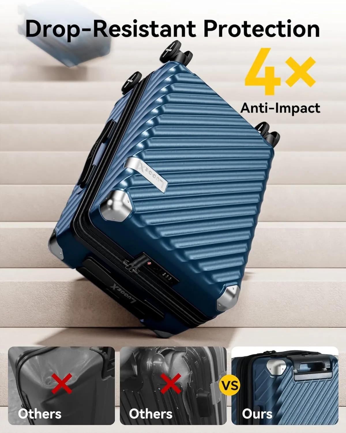 LUGGEX Luggage with Spinner Wheels, Polycarbonate Expandable Hard Shell Suitcase, Carry On 20 Inch, Champagne