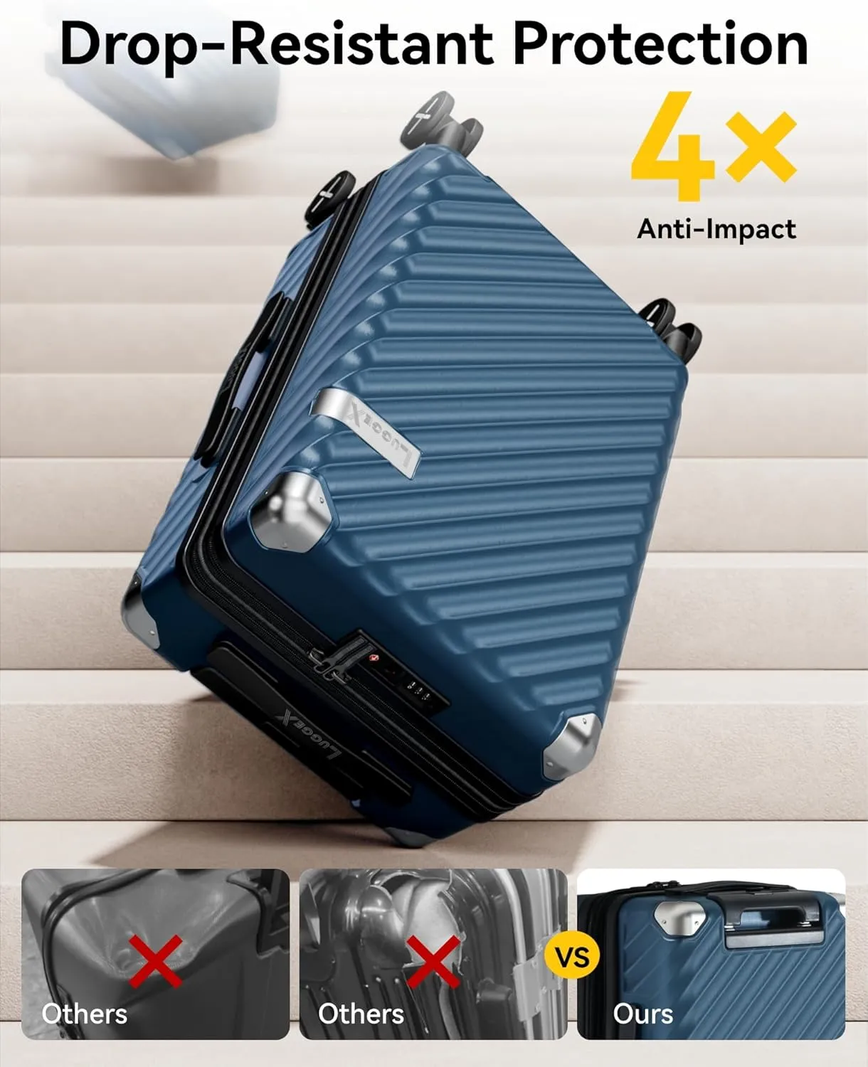 LUGGEX Luggage with Spinner Wheels, Polycarbonate Expandable Hard Shell Suitcase, Carry On 20 Inch, Navy