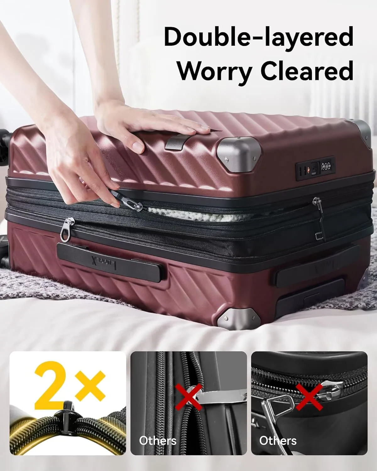 LUGGEX Luggage with Spinner Wheels, Polycarbonate Expandable Hard Shell Suitcase, Carry On 20 Inch, Navy