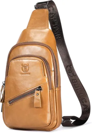 LUKZIJAES Genuine Leather Sling Bag for Men