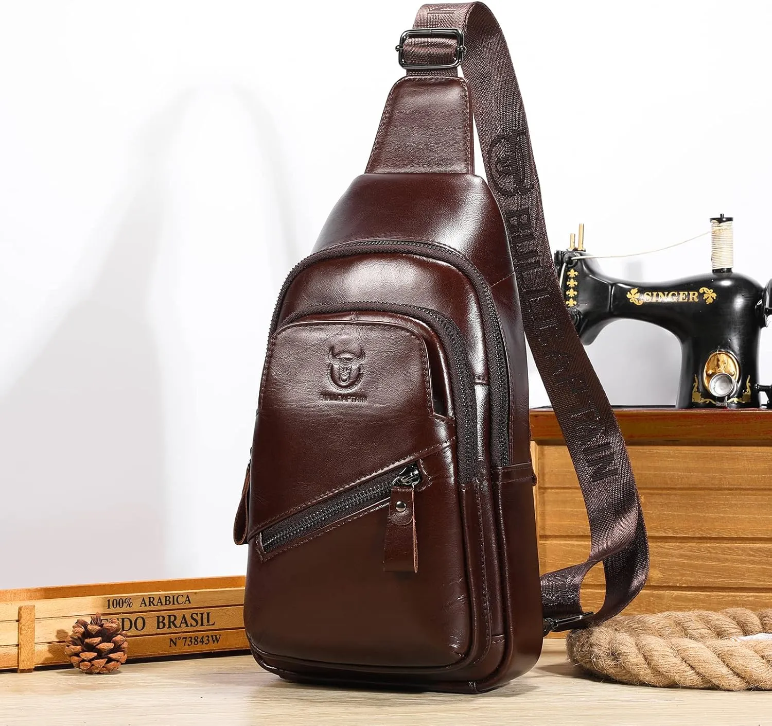 LUKZIJAES Genuine Leather Sling Bag for Men