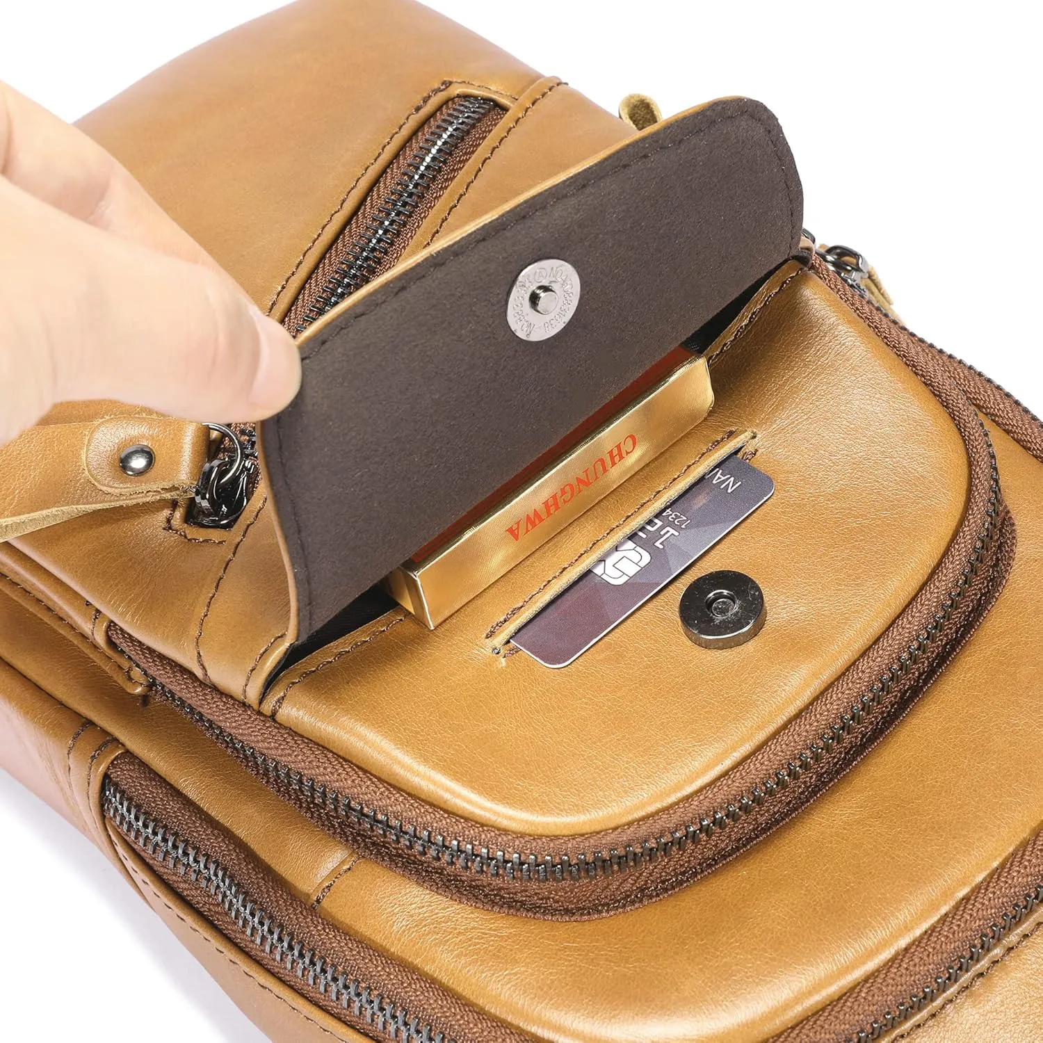 LUKZIJAES Genuine Leather Sling Bag for Men