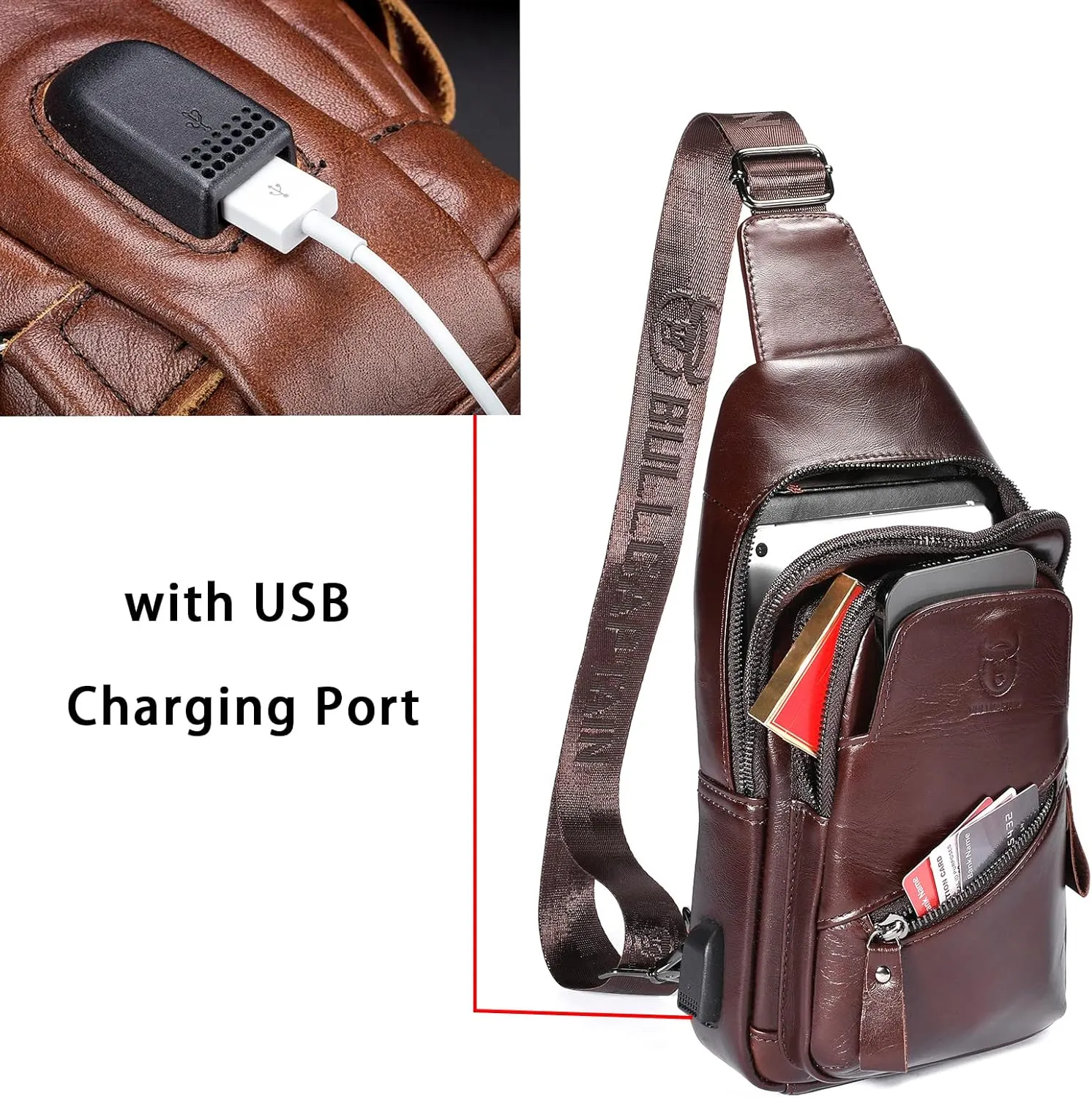 LUKZIJAES Genuine Leather Sling Bag for Men