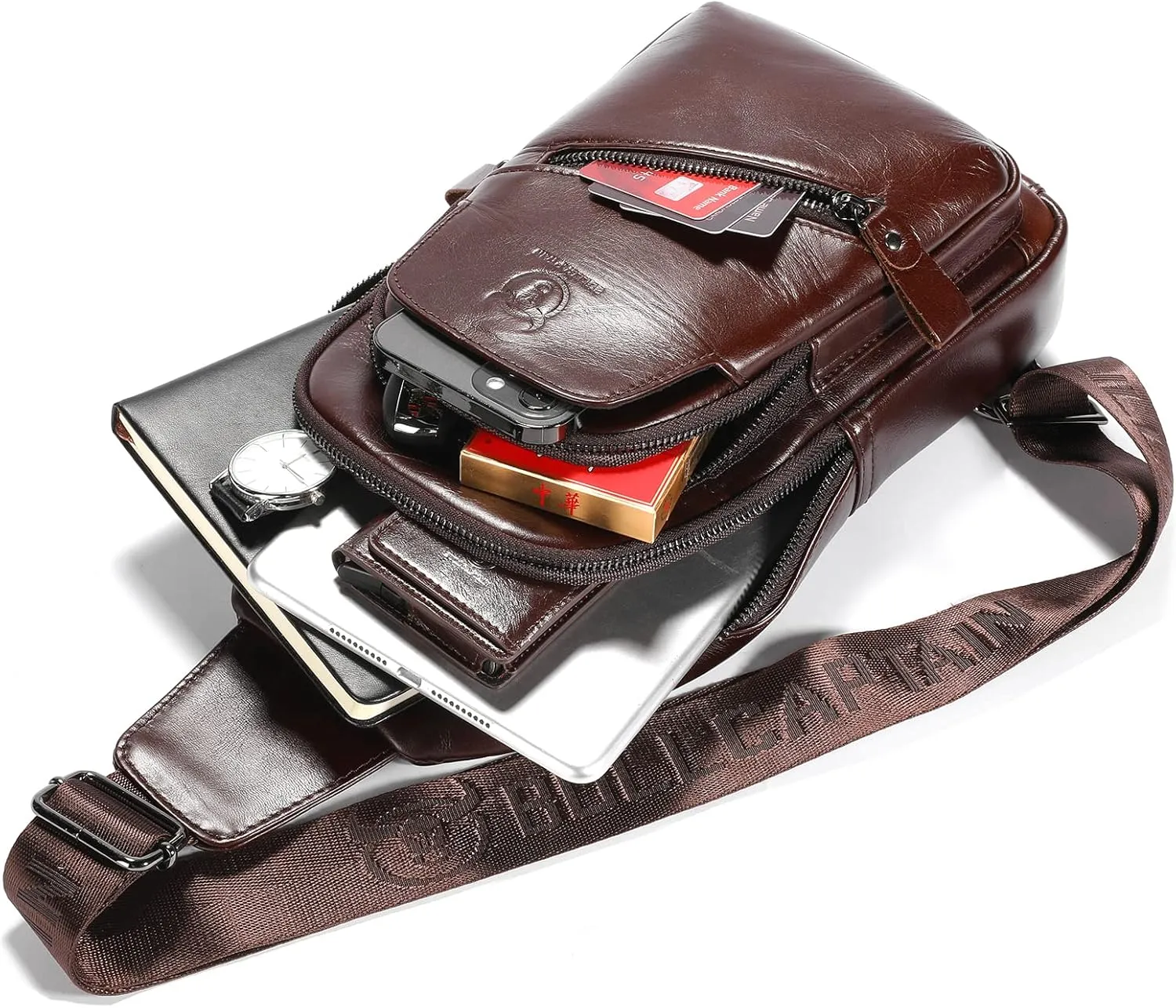 LUKZIJAES Genuine Leather Sling Bag for Men