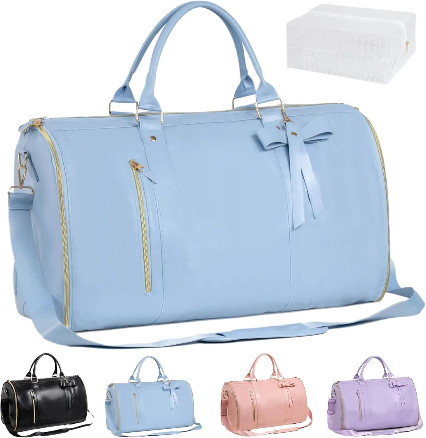 Luux Travel Bag for Women, Luux Bags Official, Luux Bags Travel Duffel Bag,2 In 1 Foldable Waterproof Large Capacity Pu Leather Duffel Bag with Toiletry Pocket and Shoes Compartment (Blue)