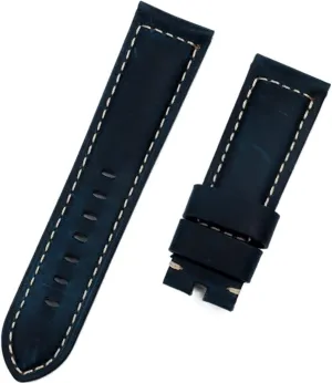 Luxury Brand Watchband Retro 22mm 24mm Vintage Calf Horse Nubuck Leather for Panerai Strap Watch Band Tang Buckle (Color : Dark Blue, Size : 24mm-Black Buckle)