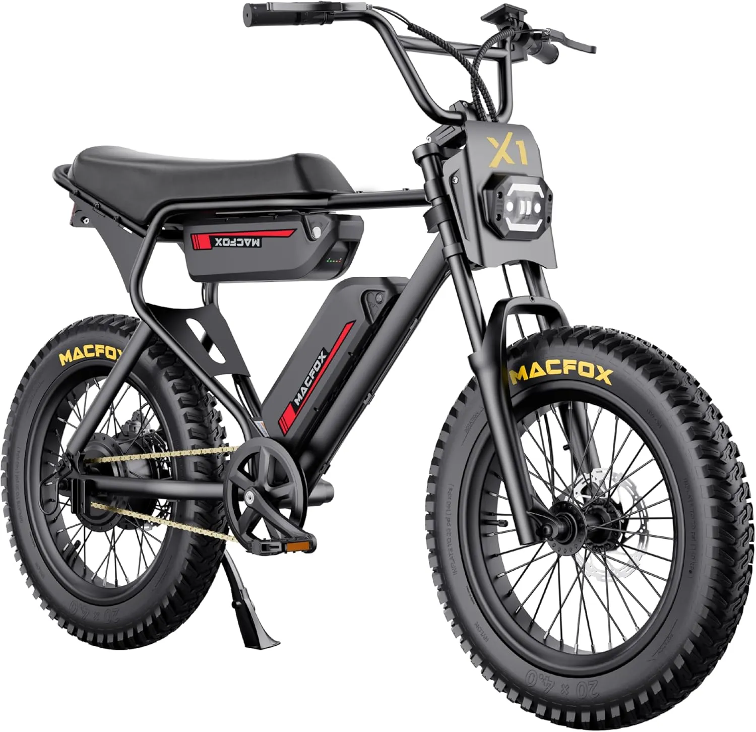 MACFOX X1S 2025 Ebikes for Adults, 750W Electric Bike Wheelie 25 MPH Max Speed, 38 Miles Range, 20" Fat Tire E-Bike with Front Suspension, E-Bikes for Riding to School (Class-3)
