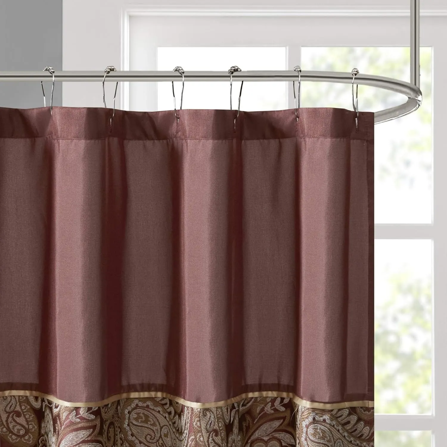 Madison Park Aubrey Design Stripe Top Modern Shower Curtain, Jacquard Traditional Shower Curtains for Bathroom, 72 X 72, Burgundy