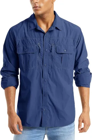 MAGCOMSEN Men's UPF 50  Sun Protection Shirts, Button Down Long Sleeve Shirt for Hiking, Fishing, Safari