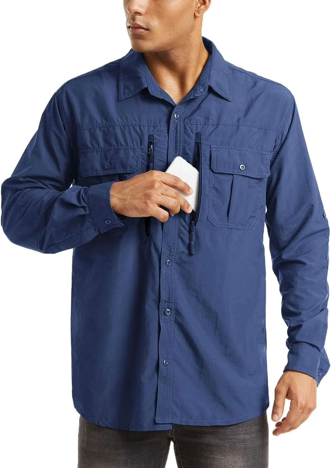MAGCOMSEN Men's UPF 50  Sun Protection Shirts, Button Down Long Sleeve Shirt for Hiking, Fishing, Safari