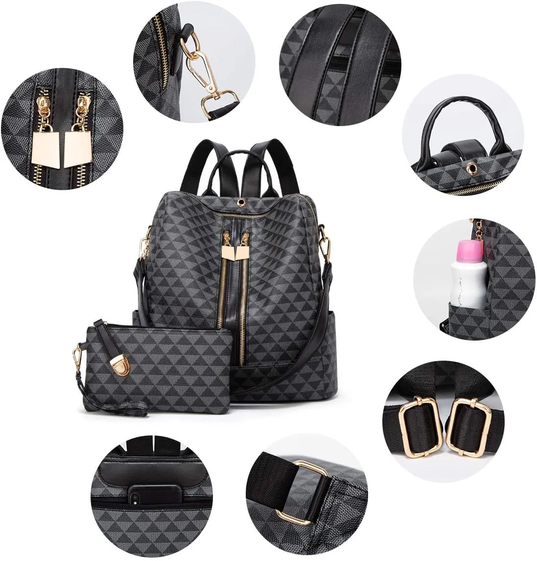 Makes Backpack Purse for Women PU Leather Travel Satchel Handbag Convertible Design Bag with Purse 2 Piece